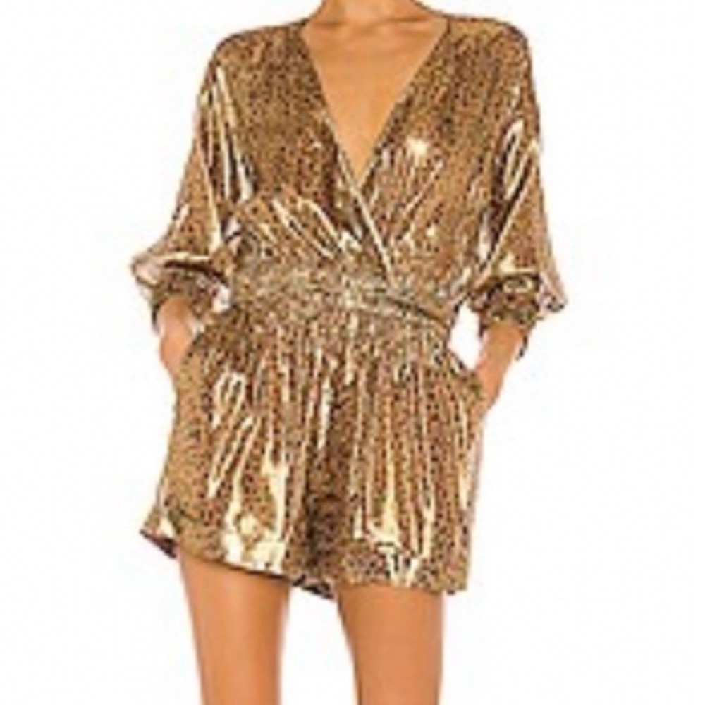 Revolve L'Acadamie Katarin Metalic Leopard Romper sz XL